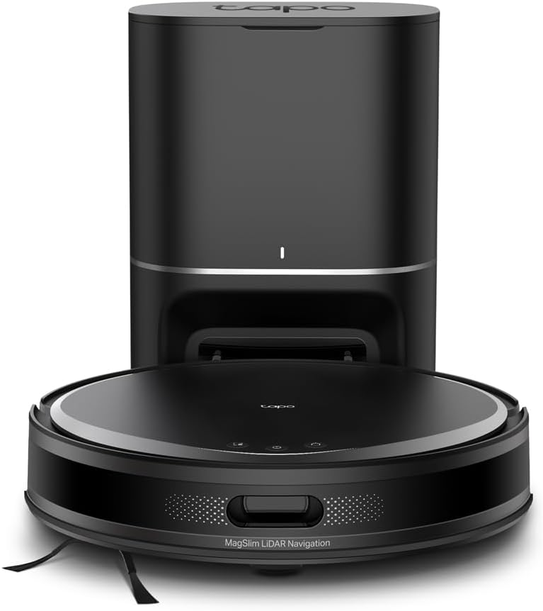 Tapo RV20 Max Plus Robotstofzuiger met dweilfunctie en automatisch afzuigstation, 5300Pa ultrasterke zuigkracht, 83 mm ultraslank, compatibel met Alexa en Google Assistant spraakbediening, app