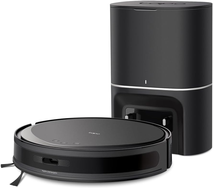 Tapo RV20 Max Plus Robotstofzuiger met dweilfunctie en automatisch afzuigstation, 5300Pa ultrasterke zuigkracht, 83 mm ultraslank, compatibel met Alexa en Google Assistant spraakbediening, app