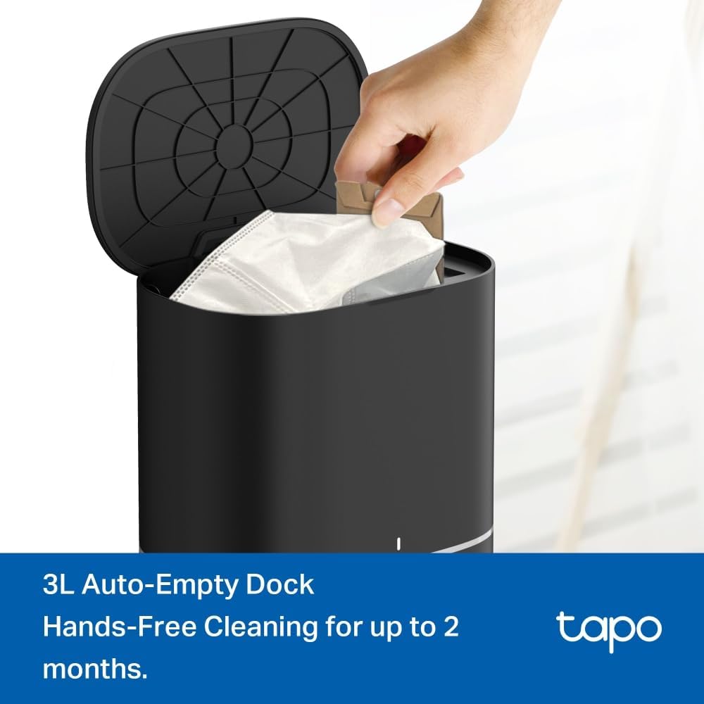 Tapo RV20 Max Plus Robotstofzuiger met dweilfunctie en automatisch afzuigstation, 5300Pa ultrasterke zuigkracht, 83 mm ultraslank, compatibel met Alexa en Google Assistant spraakbediening, app