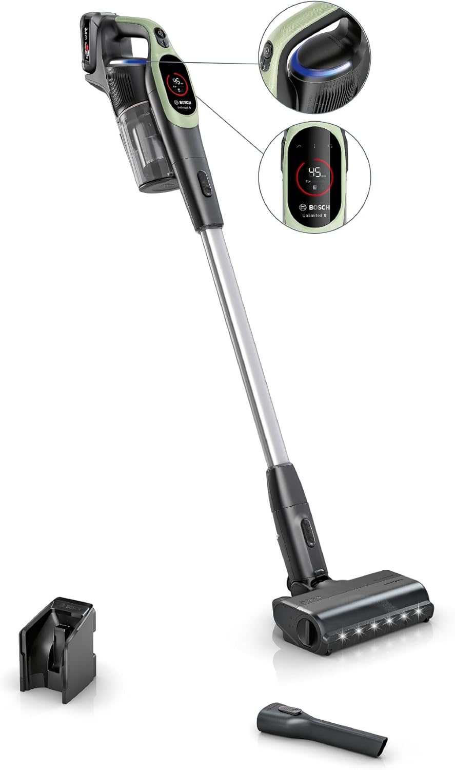 Bosch, draadloze steelstofzuiger, Unlimited 9, 3.0 Ah accu, MicroClean Technology, Easy Empty Dust Box, led-verlichting, groen, BBS921TBA