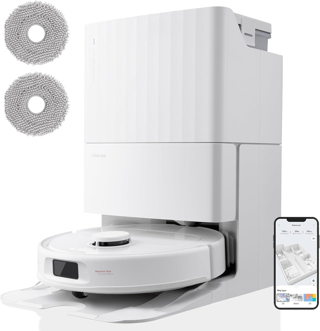 roborock Qrevo S Robotstofzuiger en Dweil, 7000 Pa HyperForce, PreciSense LiDAR en Reactieve Technologie Vermijden, Multifunctioneel Dock, Bovendien 2 Dweilen, Robotstofzuigerset (Wit)