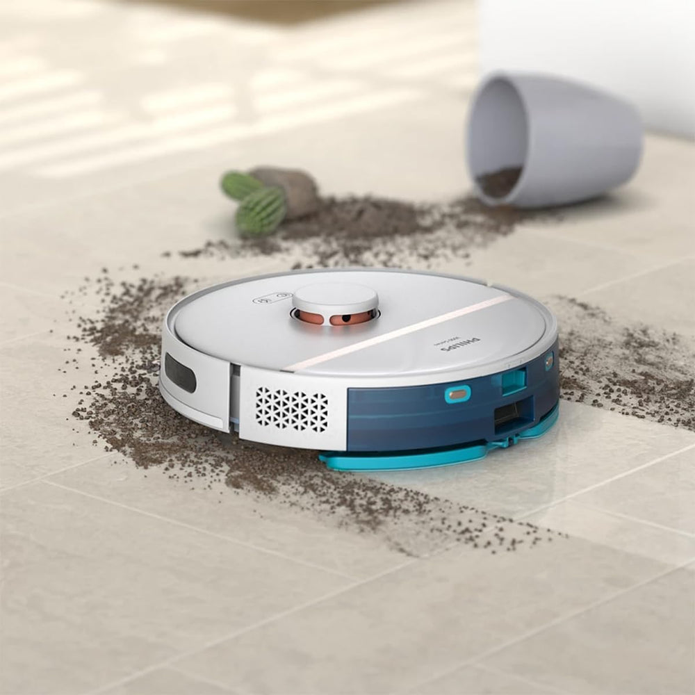 Philips HomeRun 3000-serie robotstofzuiger met dweilfunctie, ultrasterke zuigkracht (4000 Pa), intelligente lasernavigatie, 200 minuten accuduur, voor tapijten en dierenharen, App, wit, XU3000/02