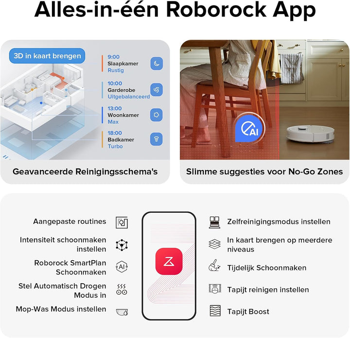 roborock Qrevo S Robotstofzuiger en Dweil, 7000 Pa HyperForce, PreciSense LiDAR en Reactieve Technologie Vermijden, Multifunctioneel Dock, Bovendien 2 Dweilen, Robotstofzuigerset (Wit)