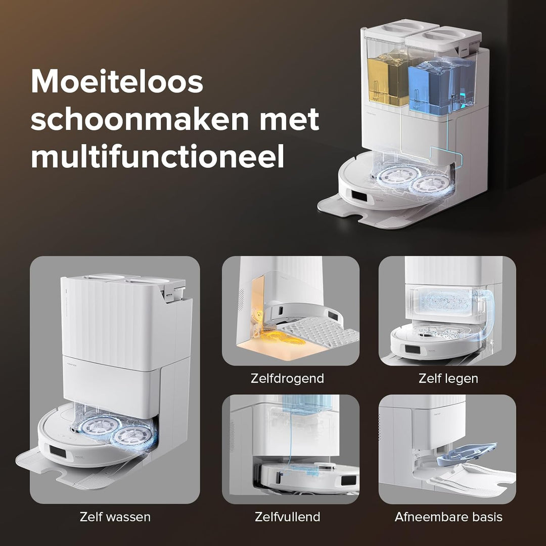 roborock Qrevo S Robotstofzuiger en Dweil, 7000 Pa HyperForce, PreciSense LiDAR en Reactieve Technologie Vermijden, Multifunctioneel Dock, Bovendien 2 Dweilen, Robotstofzuigerset (Wit)