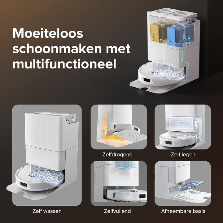 roborock Qrevo S Robotstofzuiger en Dweil, 7000 Pa HyperForce, PreciSense LiDAR en Reactieve Technologie Vermijden, Multifunctioneel Dock, Bovendien 2 Dweilen, Robotstofzuigerset (Wit)