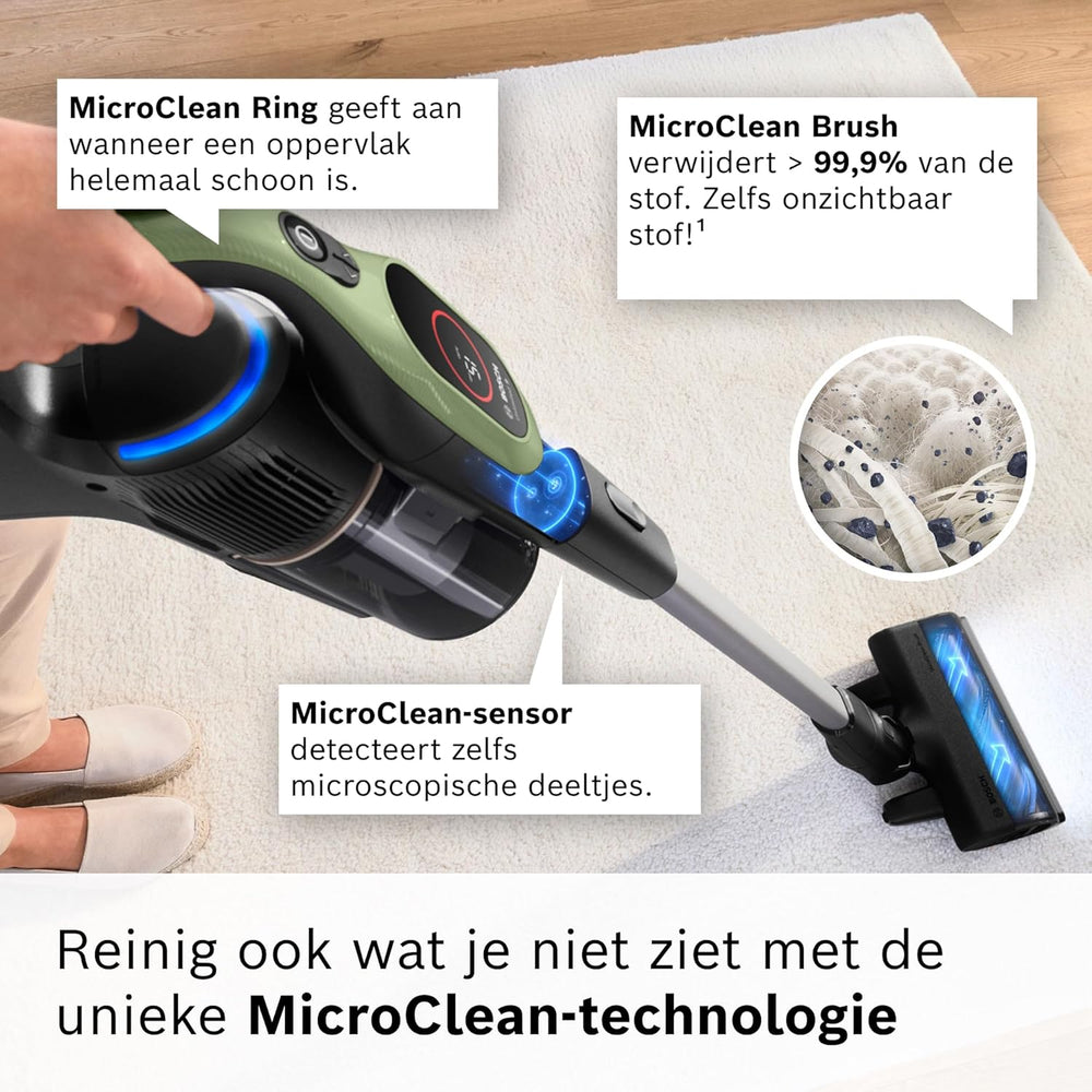 Bosch, draadloze steelstofzuiger, Unlimited 9, 3.0 Ah accu, MicroClean Technology, Easy Empty Dust Box, led-verlichting, groen, BBS921TBA