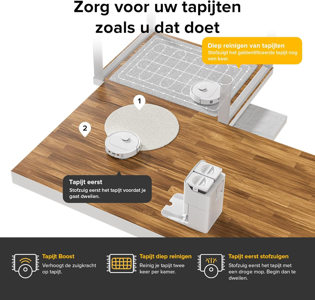 roborock Qrevo S Robotstofzuiger en Dweil, 7000 Pa HyperForce, PreciSense LiDAR en Reactieve Technologie Vermijden, Multifunctioneel Dock, Bovendien 2 Dweilen, Robotstofzuigerset (Wit)