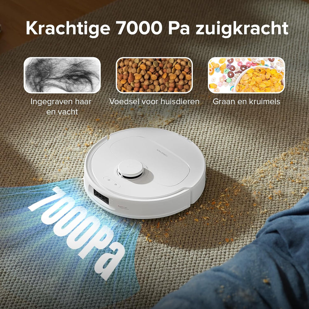 roborock Qrevo S Robotstofzuiger en Dweil, 7000 Pa HyperForce, PreciSense LiDAR en Reactieve Technologie Vermijden, Multifunctioneel Dock, Bovendien 2 Dweilen, Robotstofzuigerset (Wit)